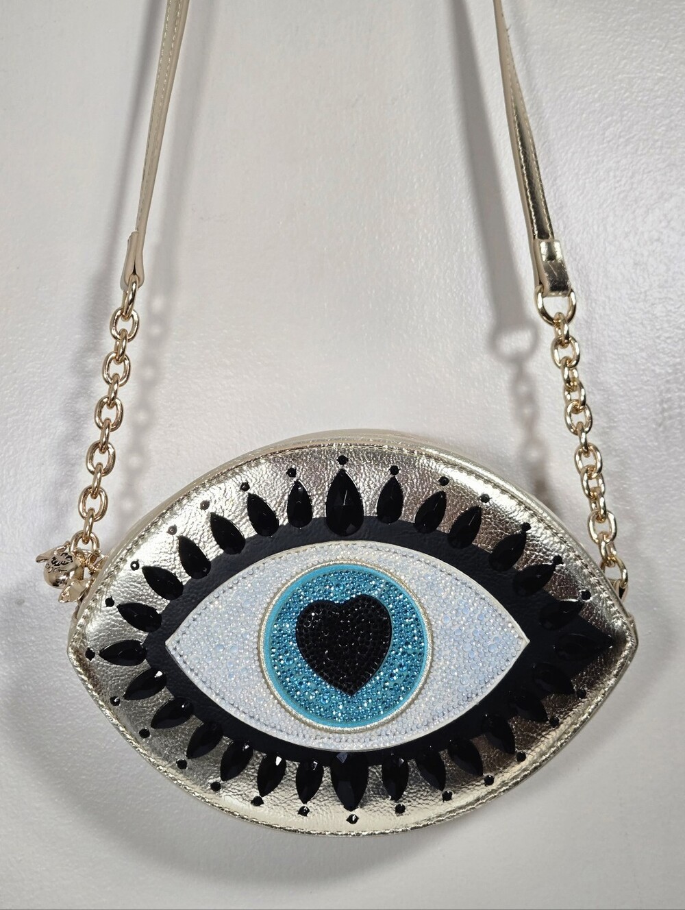 🔥FINAL💲⬇️💛🧿💛 Betsey Johnson Women's Eyes Have It Gold Crossbody, OS ~ VGUC - Picture 2 of 16